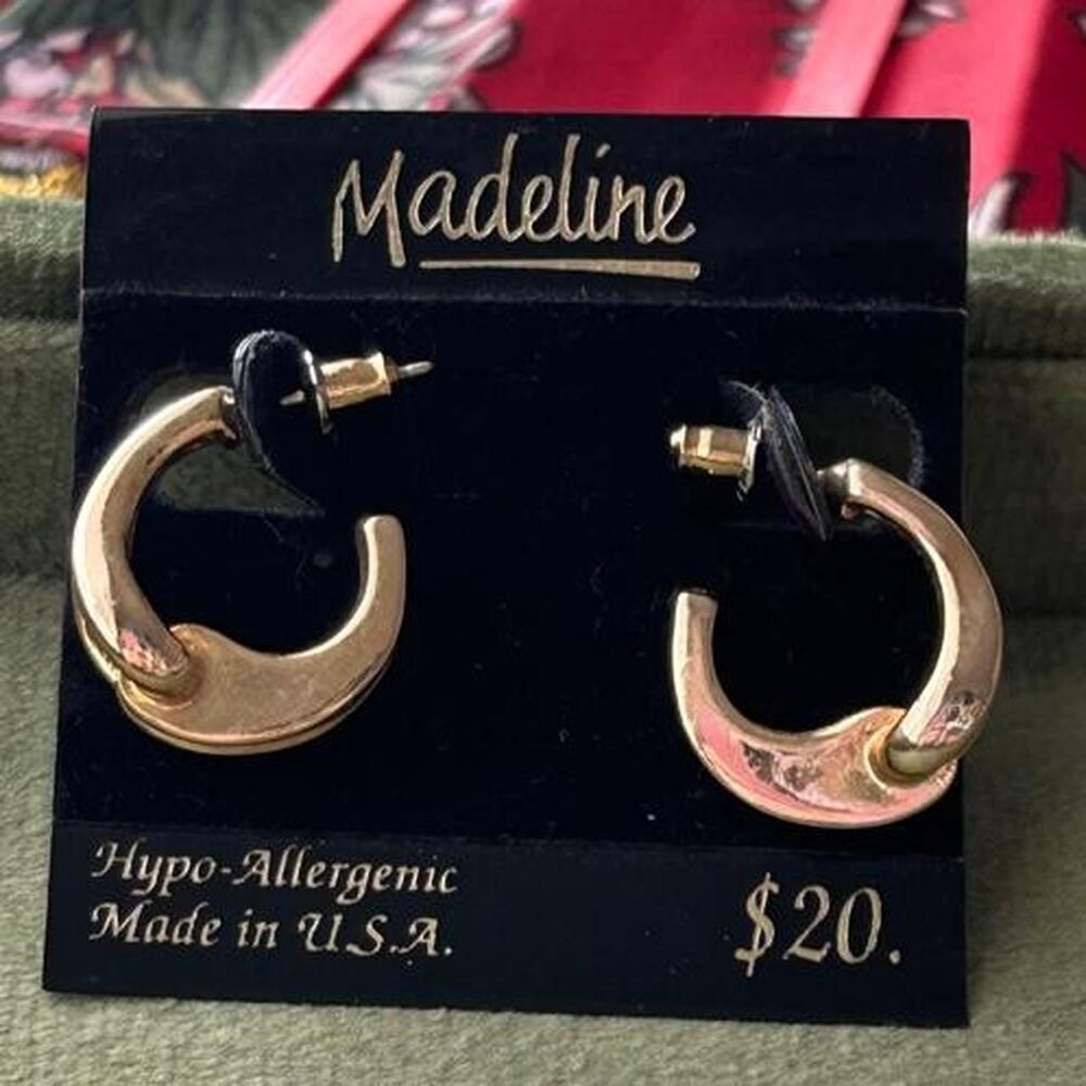 Madeline Women's Gold Tone Vintage Dead Stock Hoop Earrings
